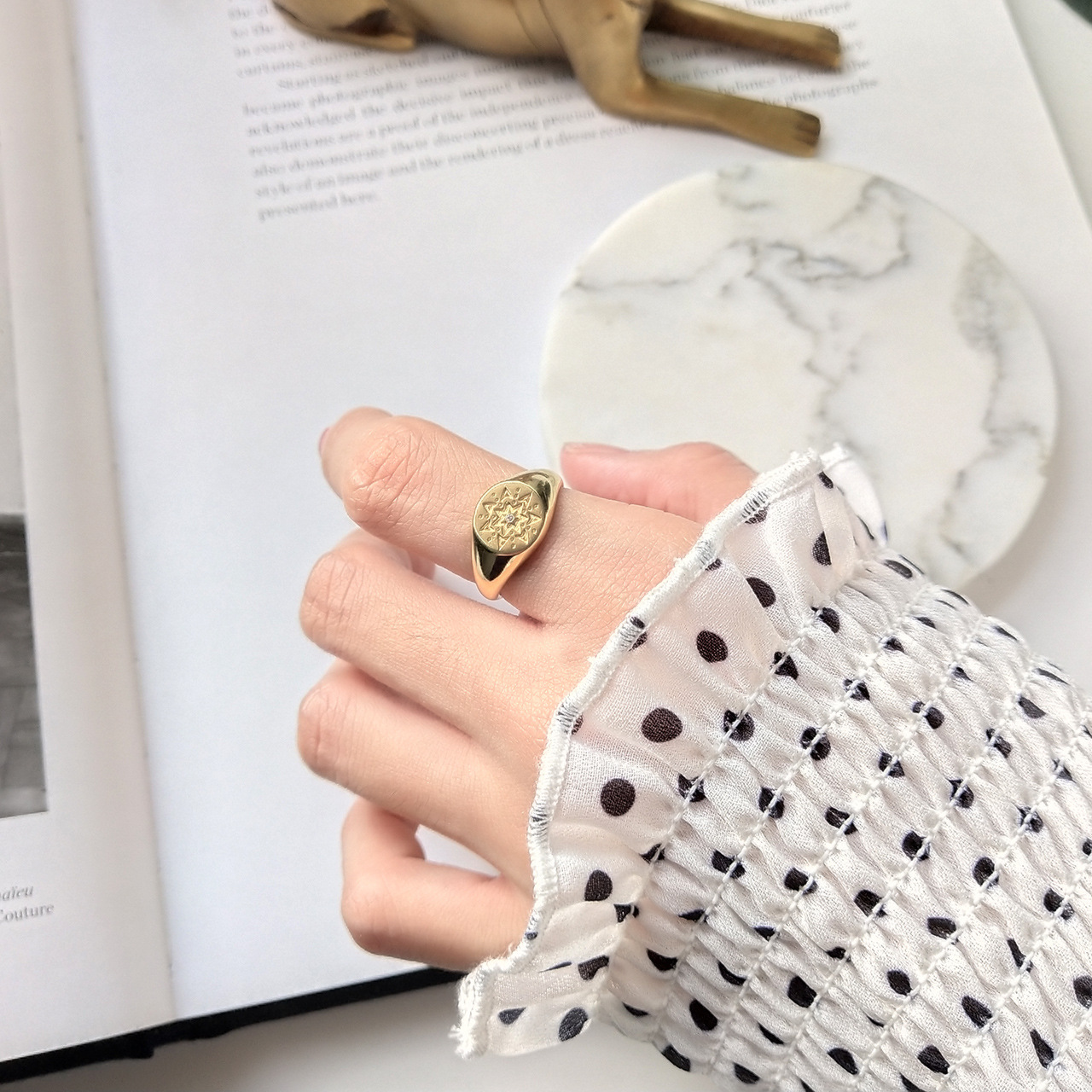 New design 925 sterling silver vintage jewelry gold color hand-made designer women's adjustable rings Japanese South korea style