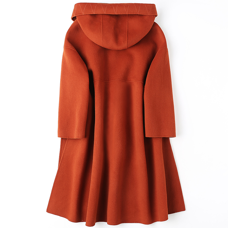 

100% Wool Coat Women Double-faced Autumn Coat Female Long Jacket Hooded Vintage Women' Jackets 2020 Abrigo Mujer KJ968, Light khaki