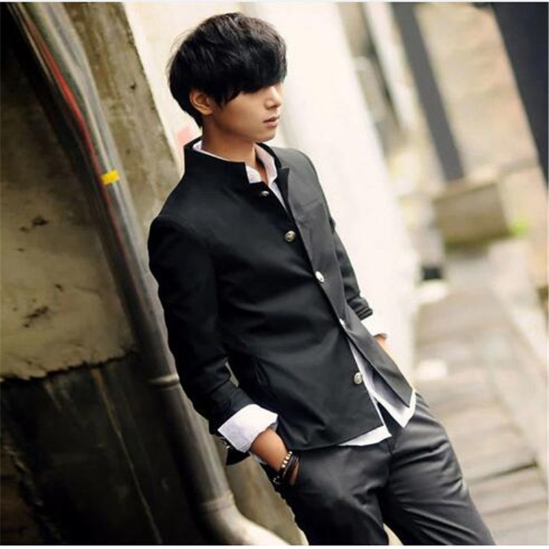 New Tang 2020 Men Black Slim Tunic Jacket Single Breasted Blazer Japanese School Uniform Gakuran College Coat