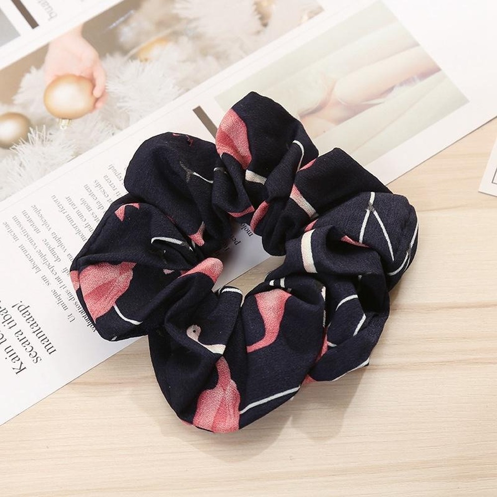 Women Elastic Hair Bands Floral Flamingo Print Sports Dance Scrunchie Soft Hairband Elastic Ponytail Holder Scrunchies Tie Head Rope Cuerda Para La Ca
