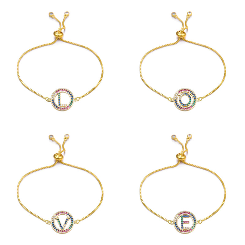 Fashion Gold Color Glass Tag 26 Letter Bracelet Rainbow Zircon CZ Initial Charm Adjustable Snake Chain Wristlet Valentine's Gift
Fashion Gold Color Glass Tag 26 Letter Bracelet Rainbow Zircon CZ Initial Charm Adjustable Snake Chain Wristlet Valentine's Gift