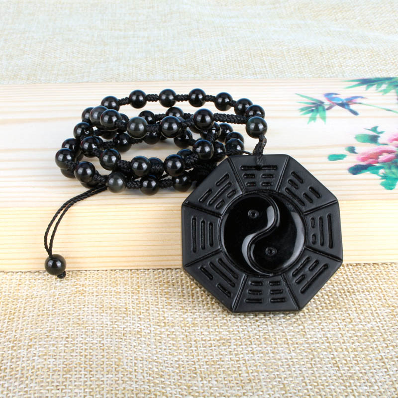 Drop Shipping Black Natural Obsidian Necklace Pendant Chinese BAGUA Men's Women's Jewelry With Certificate
Drop Shipping Black Natural Obsidian Necklace Pendant Chinese BAGUA Men's Women's Jewelry With Certificate