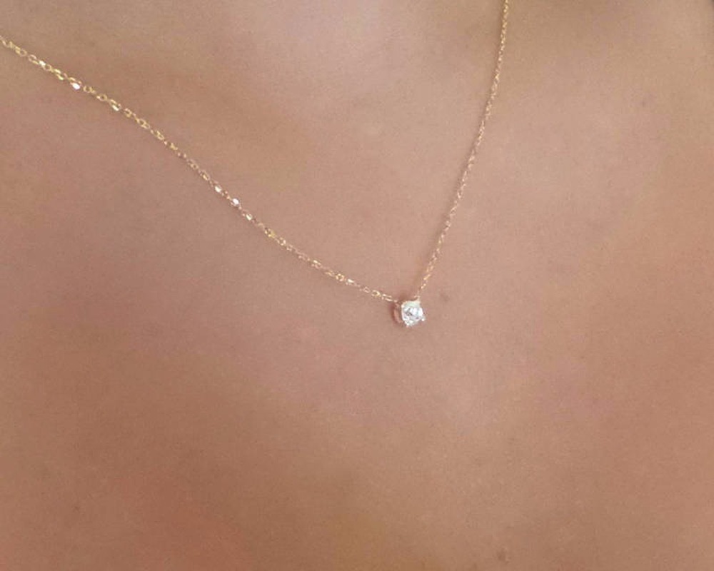Fashion Gold Diamonds Necklaces Delicate Solitaire Pendant Dainty Pendants Necklace Bridal Jewelry Floating Diamond Jewellery