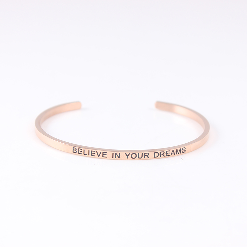 Believe in your dreams Stainless Steel Engraved Positive Inspirational Quote Cuff Mantra Bracelet Bangle For Women
Believe in your dreams Stainless Steel Engraved Positive Inspirational Quote Cuff Mantra Bracelet Bangle For Women