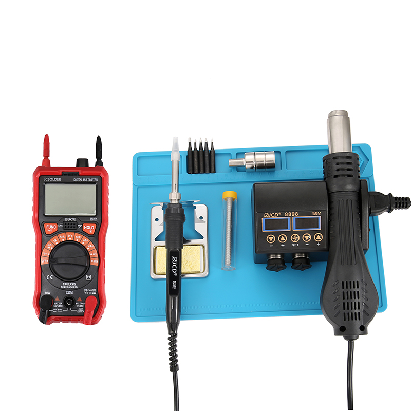JCD 2 in 1 750W Hot Air Gun LCD Digital display welding rework station Digital Multimeter 6000 Counts Repair solder tools 8898
JCD 2 in 1 750W Hot Air Gun LCD Digital display welding rework station Digital Multimeter 6000 Counts Repair solder tools 8898