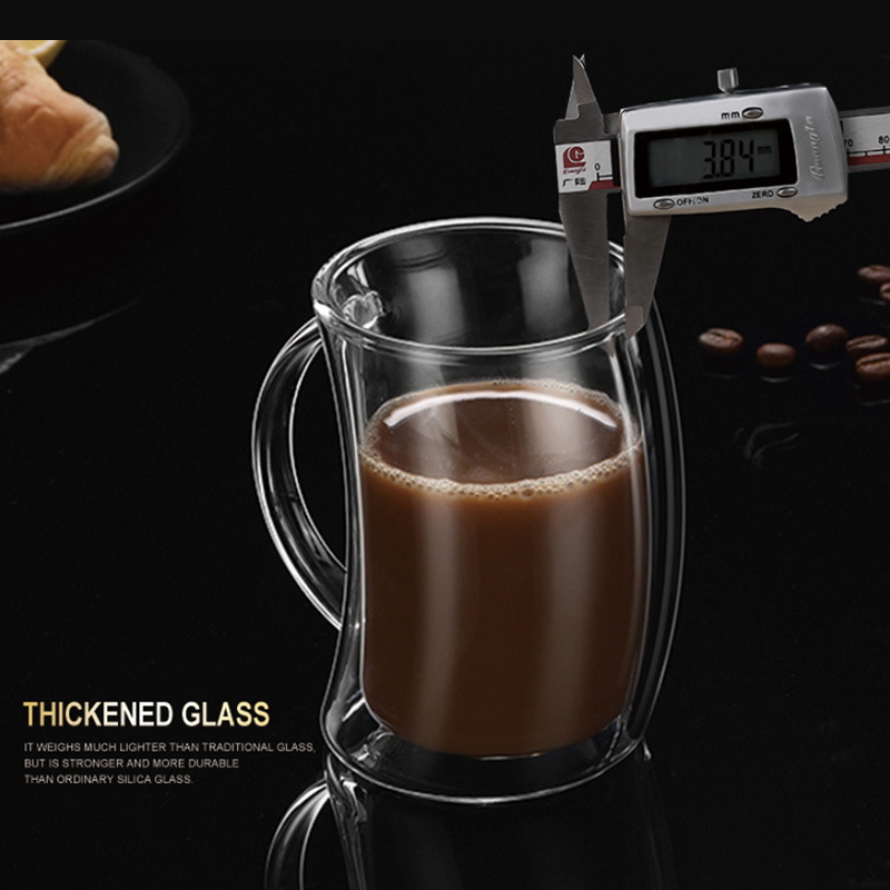 Double glass water cup, tilt design heat-resistant glass mug with handle, coffee milk breakfast cup, Kitchen supplies, Clear
Double glass water cup, tilt design heat-resistant glass mug with handle, coffee milk breakfast cup, Kitchen supplies, Clear
