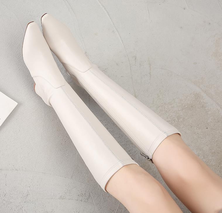 2020 autumn and winter new retro thick with knight boots high heel thin elastic boots pointed high women's, Beige
2020 autumn and winter new retro thick with knight boots high heel thin elastic boots pointed high women's, Beige