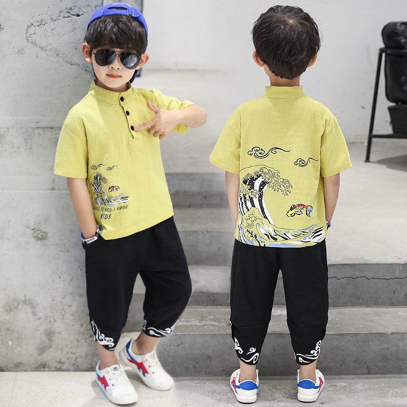 Kids Clothes Boys Chinese Painting Tee Shirt & Pants Teen Summer Clothing Set 4 5 6 7 8 9 10 11 12 13 Year Old Boy Clothes Set