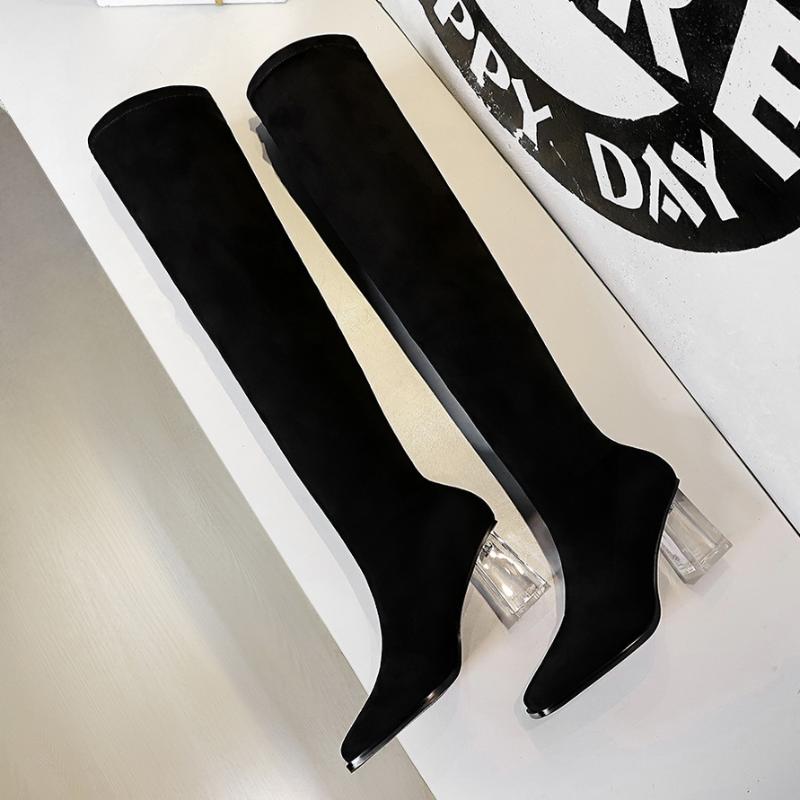 Korean Fashion Women's Boots Transparent Crystal Heel High-heeled Square Suede Sexy Was Thin And Slender Over The Knee Boots, Black
Korean Fashion Women's Boots Transparent Crystal Heel High-heeled Square Suede Sexy Was Thin And Slender Over The Knee Boots, Black