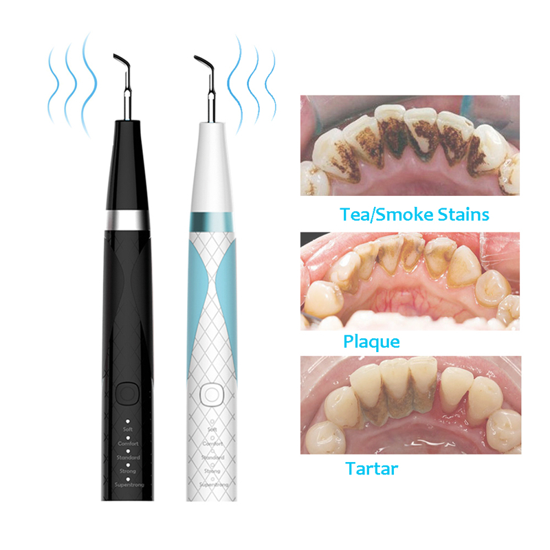 

Portable Electric Teeth Cleaner Sonic Vibration Toothbrush with Spotlight Tartar Stain Calculus Remover 5 Working Modes Replaceable Tips