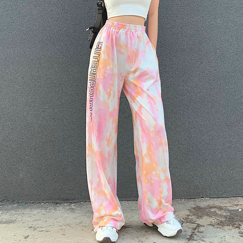 Streetwear Tie dyed letter print high waist drawstring straight leg pants women hip hop, Pink
Streetwear Tie dyed letter print high waist drawstring straight leg pants women hip hop, Pink