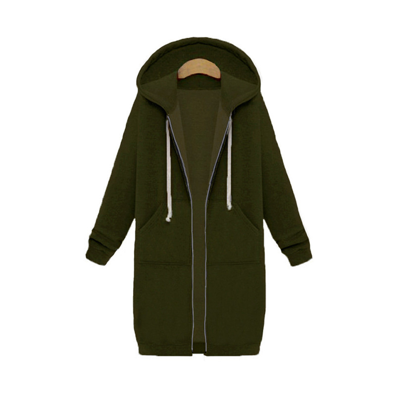 Once Autumn Casual Women Long Hoodies Sweatshirt Coat Zip Up Outerwears Hooded Jacket Winter Pockets Plus Size Outwear Tops