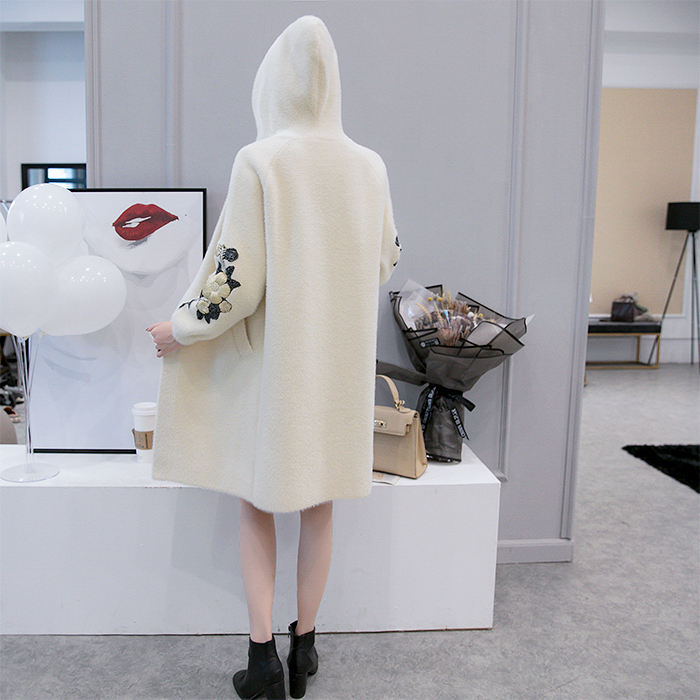 New Women Long Outwear Faux Fur Coat Autumn Winter With Hooded Embroidered Warm Single Breasted