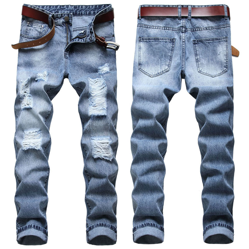 New Fashion Men Ripped Jeans Straight Jeans Blue Frayed Slim Fit Pant Casual Pant Men, As pic
New Fashion Men Ripped Jeans Straight Jeans Blue Frayed Slim Fit Pant Casual Pant Men, As pic