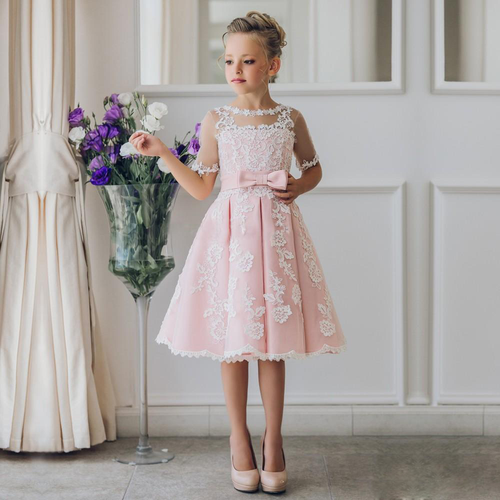 Flower Girls Dresses For Wedding Lace A Line Kids Formal Wear knee Length Multilayer Girls Pageant Dress