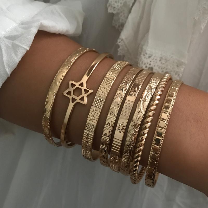 8Pcs/4Pcs/2Pcs/Set Women Bracelets Set Simple Hollow Star Pattern Heart Opening Gold Bracelet Retro Female Jewelry Gifts
8Pcs/4Pcs/2Pcs/Set Women Bracelets Set Simple Hollow Star Pattern Heart Opening Gold Bracelet Retro Female Jewelry Gifts