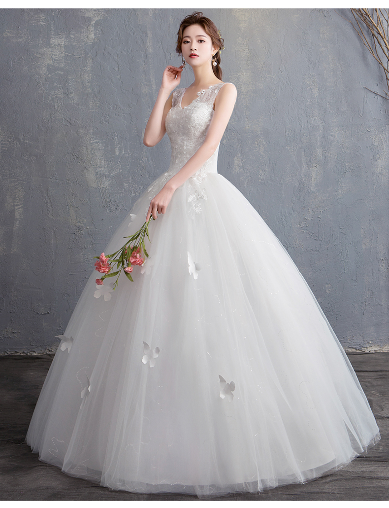 Cheap Tank Wedding Dress 2020 New Summer Sleeveless Bride Ball Gown V Neck Lace Gown Wed Dress 15 Robe De Mariage