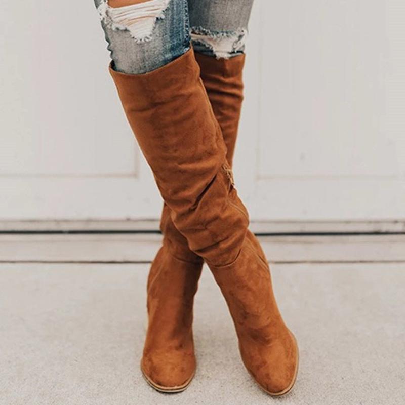 RIBETRINI Women Designer New Mid Calf Fashion Shoes Women High Heels Solid Boots Autumn Winter Zipper Boots, Black