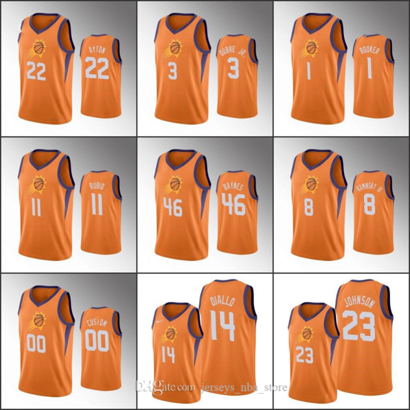 Men Deandre Ayton Devin Booker KellyPhoenix Oubre Jr. Ricky Rubio Orange 2020 StatementSuns Custom Jersey