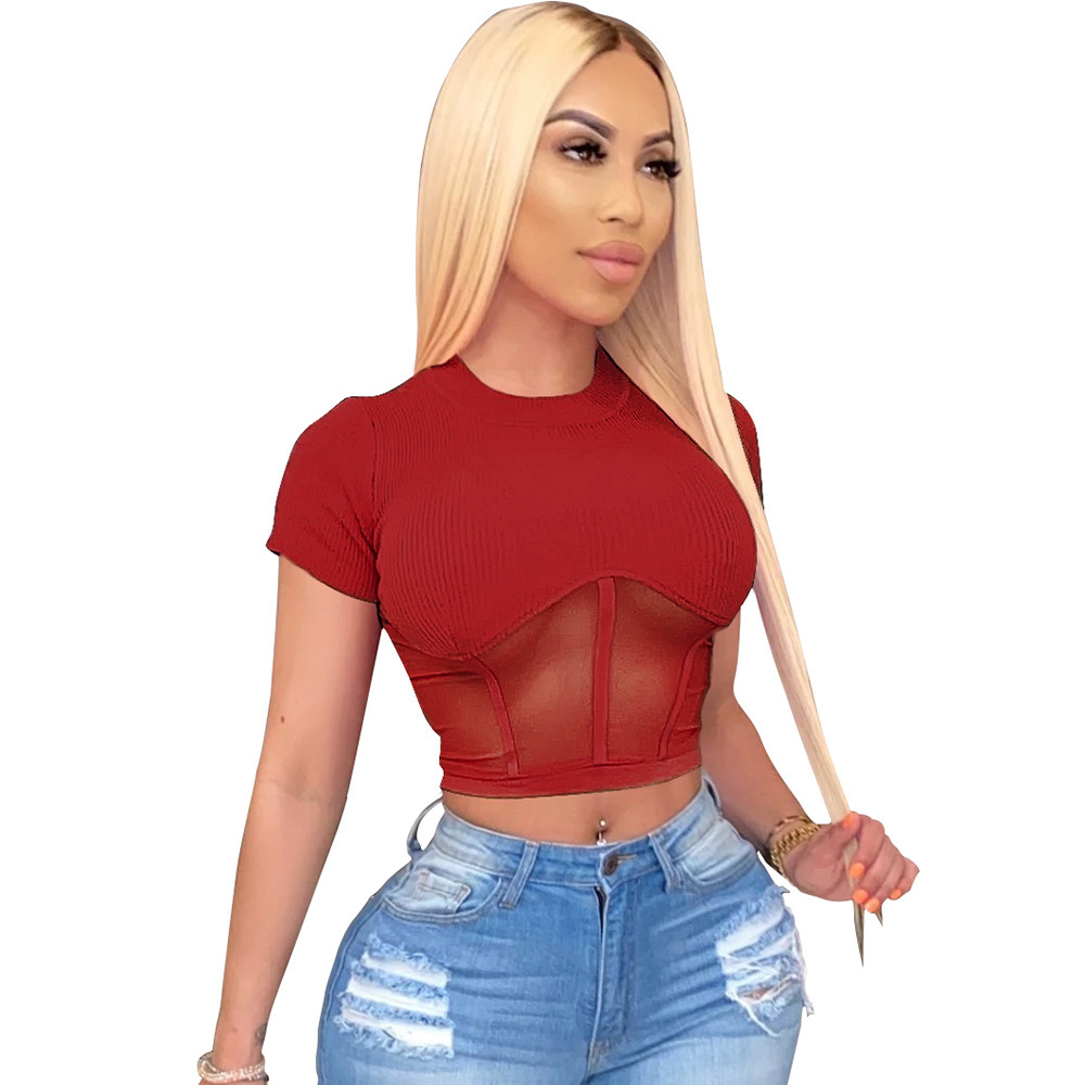 Women Designers Clothes 2023 blouses Summer Sexy Hollow Short Sleeve Tight Top T-shirt Crew Neck Tops For