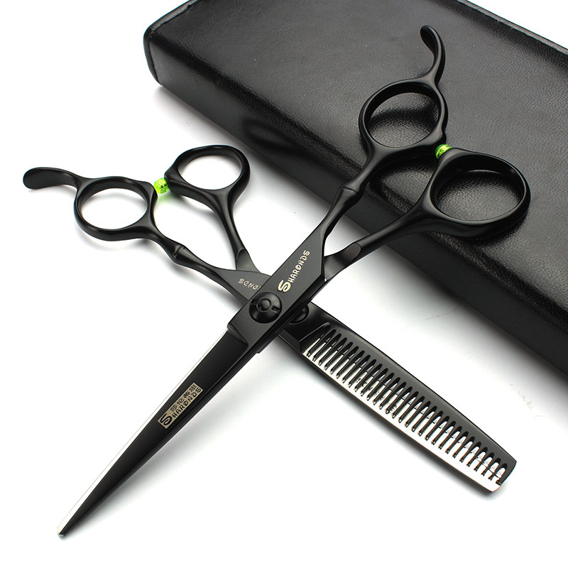 Black 6 inch professional cutting scissors and thinning scissors salon Hair stylist hairdressing tool set