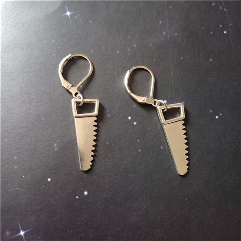 Saw Leverback Earrings, Saw Pendant Leverback Earrings, Tool Goth Jewelry