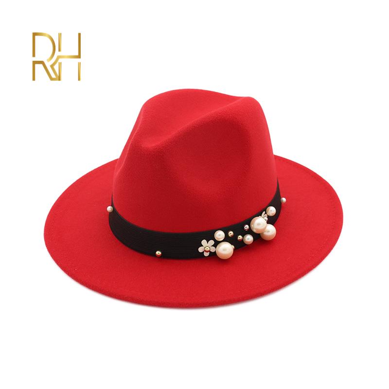 Winter Wool Fedoras For Women Wide Brim Felt Hat Ladies Tweed Army Green Jazz Cap Female Winter Cowboy Hat With Pearl RH, Red
Winter Wool Fedoras For Women Wide Brim Felt Hat Ladies Tweed Army Green Jazz Cap Female Winter Cowboy Hat With Pearl RH, Red