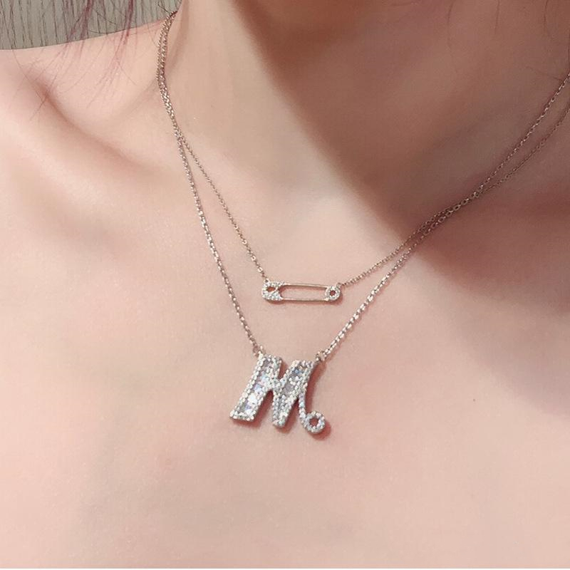 Glitter Women Jewelry Fashion Silver 26 English Letter Crystals Clavicle Necklace Shiny Bridal Wedding Jewelry Girls Christmas Brithday Party Gifts