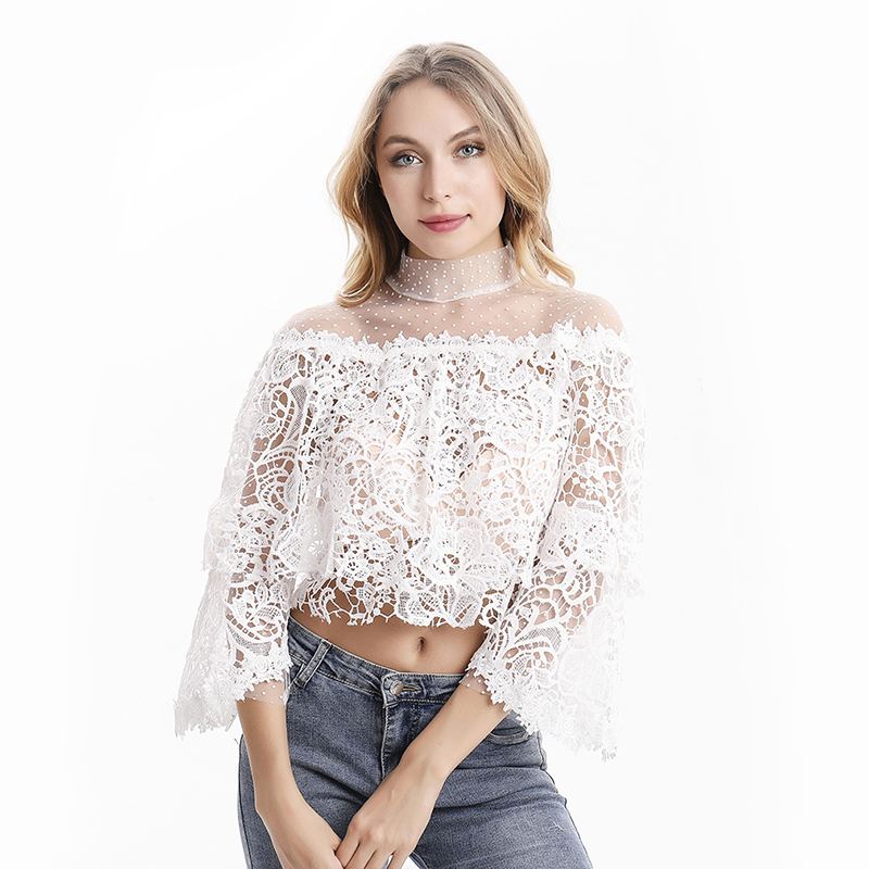 Women' High Collar Tshirt Fashion Mesh Lace Patchwork Lace Irregular Hollow Tee Shirts For Women, White
Women' High Collar Tshirt Fashion Mesh Lace Patchwork Lace Irregular Hollow Tee Shirts For Women, White
