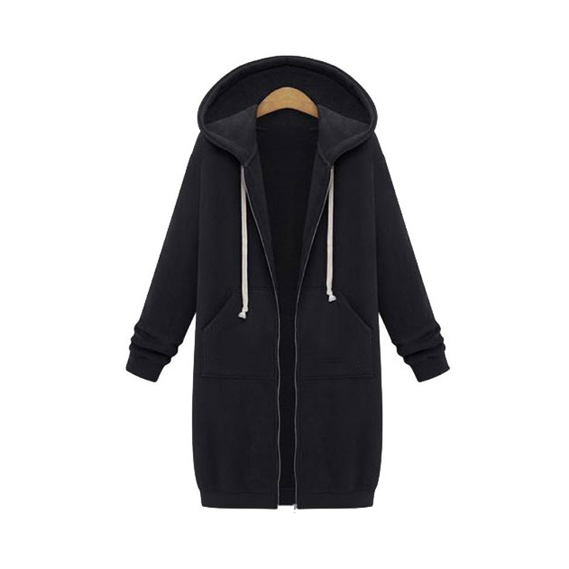 Once Autumn Casual Women Long Hoodies Sweatshirt Coat Zip Up Outerwears Hooded Jacket Winter Pockets Plus Size Outwear Tops