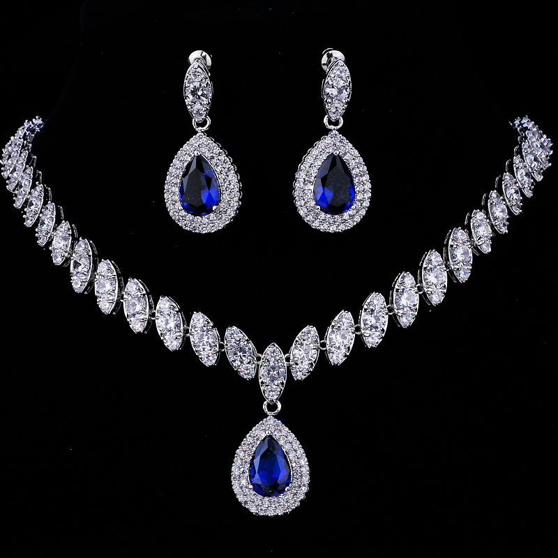 Emmaya Simulated Bridal Jewelry Sets Silver Color Necklace Sets 4 Colors Wedding Jewelry Parure Bijoux Femme Y200810