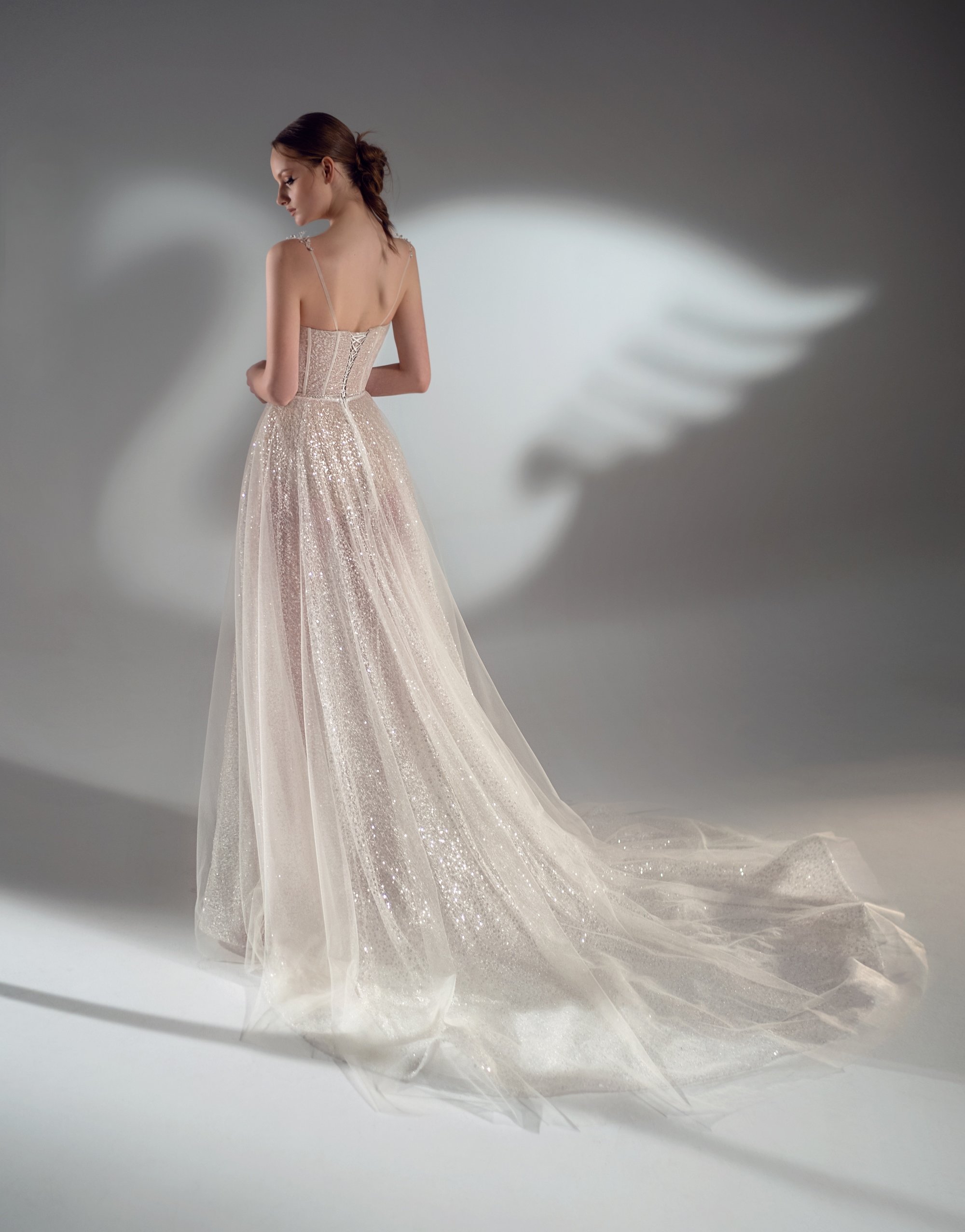 sparkly illusion a line wedding dresses sexy spaghetti sequins backless sweep train plus size bling bling wedding robe de marie