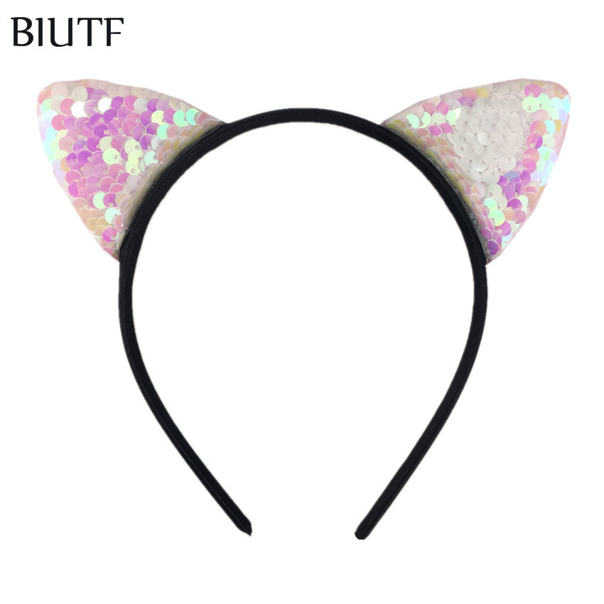20pcs/lot Plastic Headband with 2.4'' Reversible Sequin Embroidery Ear Cat Fashion Hairband Hair Bow Accessories HB068 CX200819