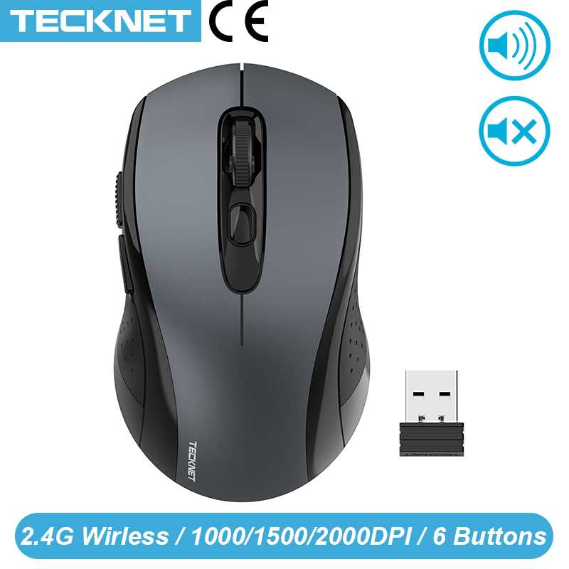 

TeckNet Pro Mouse Wireless Computer Mouse with Nano Receiver 6 Buttons 1 Battery 2000DPI Remote 10M Mouses for PC Laptop