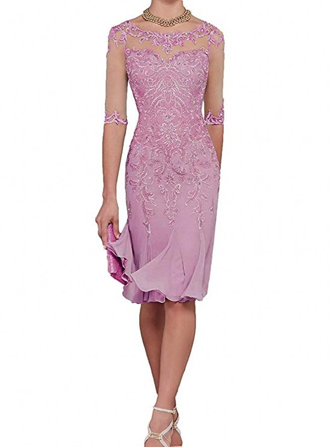 New Half Sleeve Chiffon Mother of The Bride Dresses 2020 Knee Length Mother Formal Dress Party Dinner Prom Gowns robe de soriee