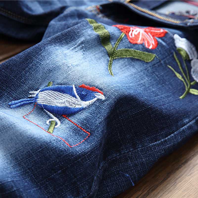 Sokotoo Men's floral embroidery stretch denim jeans Fashion slim fit pencil pants for man