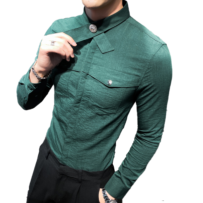 2020 New Men's Boutique Solid Color Long-sleeved Shirt Stand Collar Fashion Street Tops Men Dress Shirts Business Formal Shirts, Black
2020 New Men's Boutique Solid Color Long-sleeved Shirt Stand Collar Fashion Street Tops Men Dress Shirts Business Formal Shirts, Black