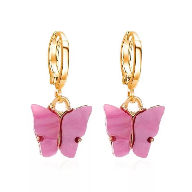 Fashion Candy Color Butterfly Earrings For Women Korean Insect Acrylic Charm Stud Earring Girls Indian Jewelry Wholesale