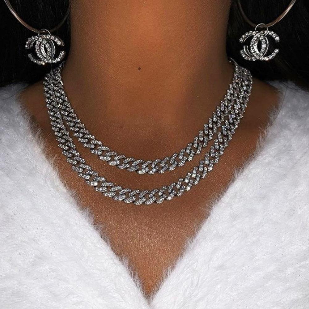 Stonefans Hip Hop Cuban Link Chain Choker Necklace Bling Jewlery Men Women Fashion Iced Cuban Rhinestone Necklace Collar Chain T200824