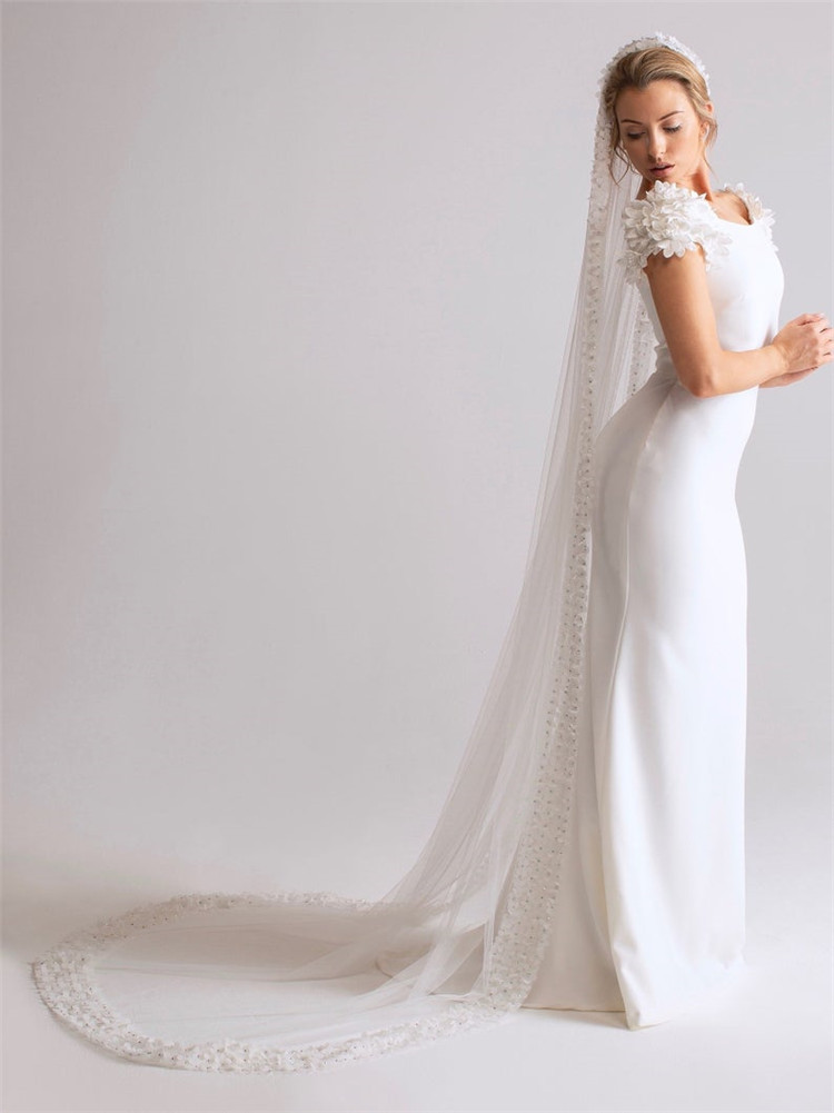 Wedding Bridal Veils Applique Edge Beads Bride Wraps White Ivory Soft Tulle White Ivory One Layer With Comb