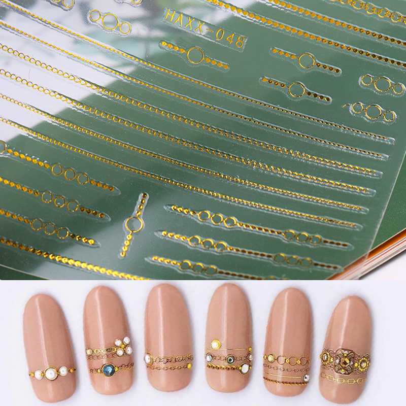 1pc gold 3D nail sticker curve stripe lines nail stickers adhesive stripe band Art stickers gold silver, 312-1
