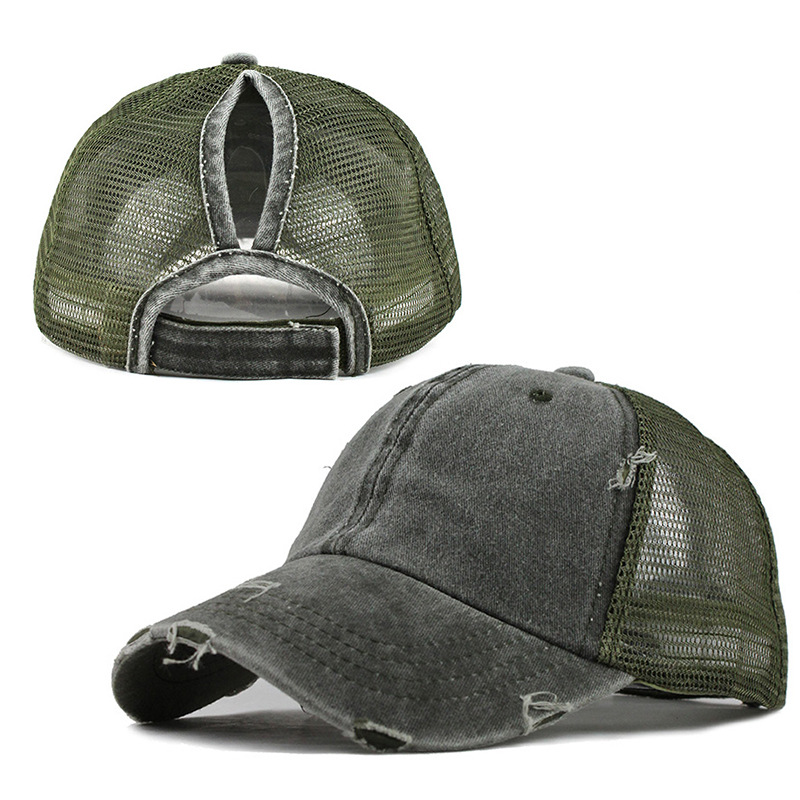 Ponytail Baseball Cap Women Mesh Baseball Hats Summer Beach Cap Solid Color Snapback Girl Sun Hats With Hole