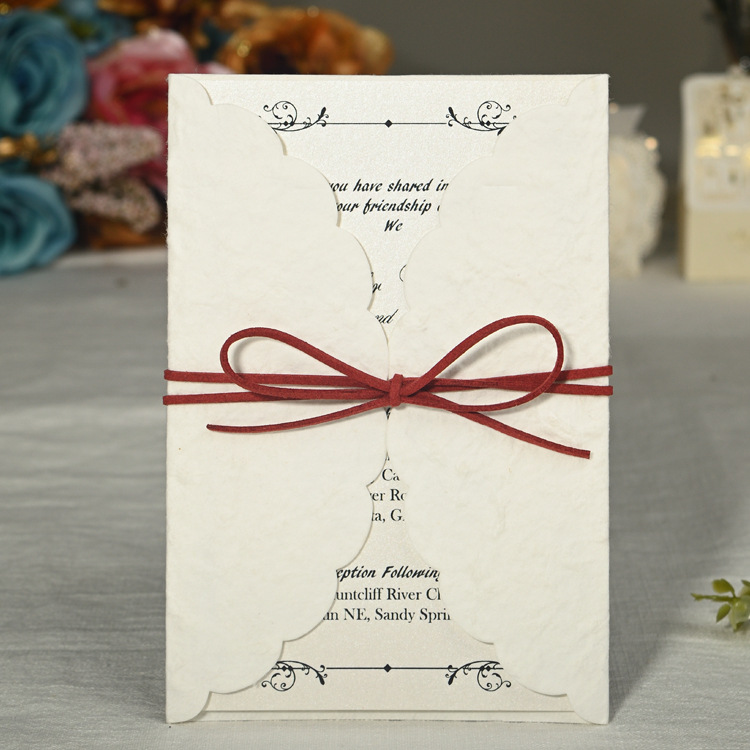 2020 Unique Hollow Engraving Wedding Invitations Creative Brides Couples Cards Red Cover Foil Stamping Vintage Wedding Invitation