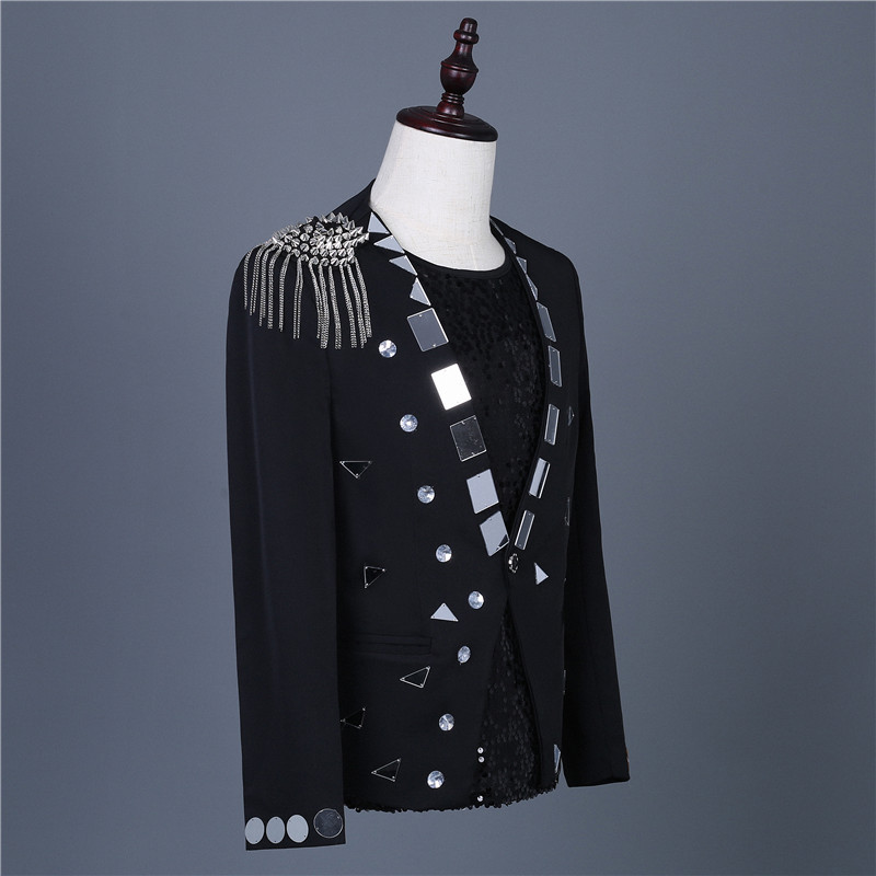 New Style Casual Men Suit Glitter Sequins Gold Men Lens Lattice Suit Personality Punk Suit Men Jacket