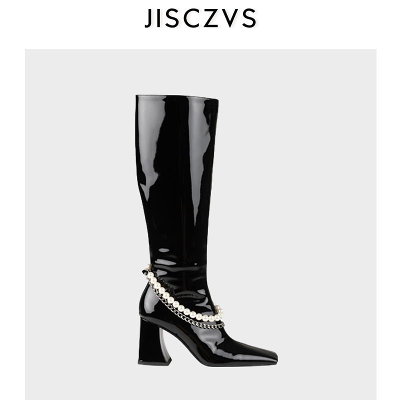 Design Knee High Boots Women Patent Leather Pearl Chain Long Boots Women Street Style Square Toe 2020, Black ankle boots
Design Knee High Boots Women Patent Leather Pearl Chain Long Boots Women Street Style Square Toe 2020, Black ankle boots