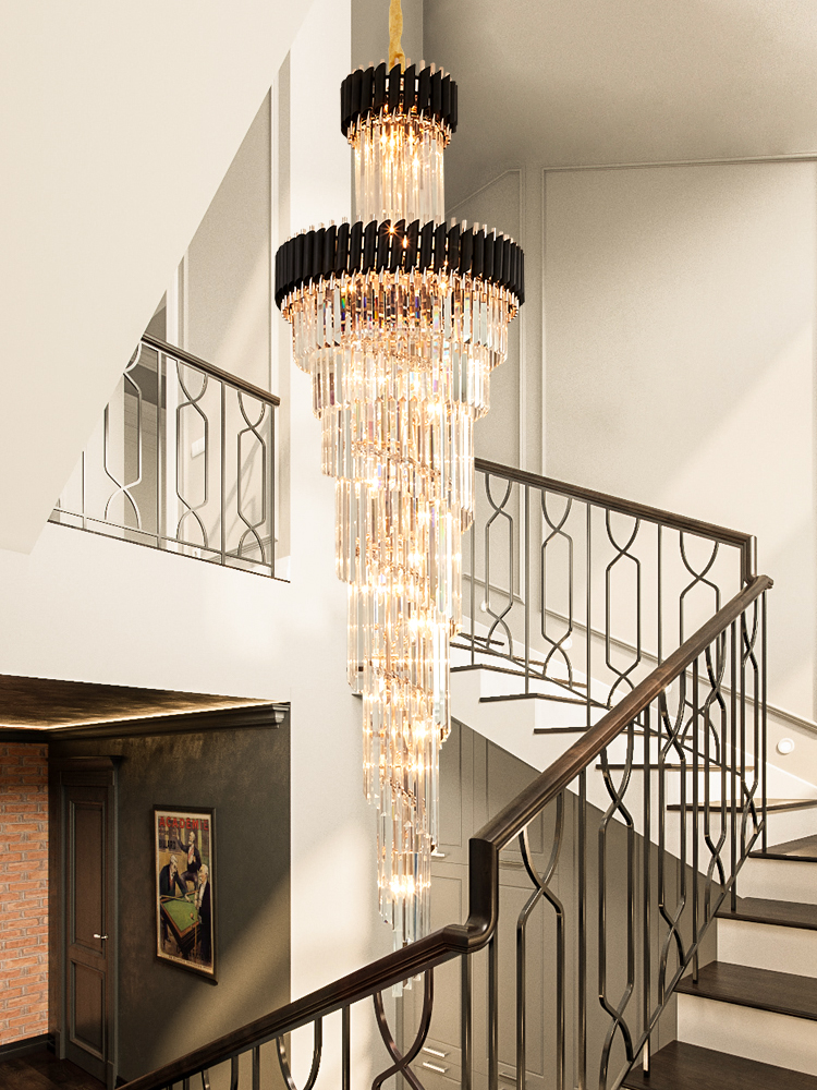 European Crystal Chandeliers Black Gold Modern Chandelier Lights Fixture LED Light American Long Stair Crystal Hanging Lamps Dia40cm-100cm