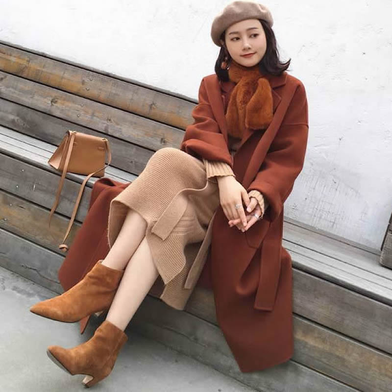 2020 Autumn winter New Women's Casual wool blend trench coat oversize Solid Cashmere Coats Cardigan Long coat with belt S-XXL