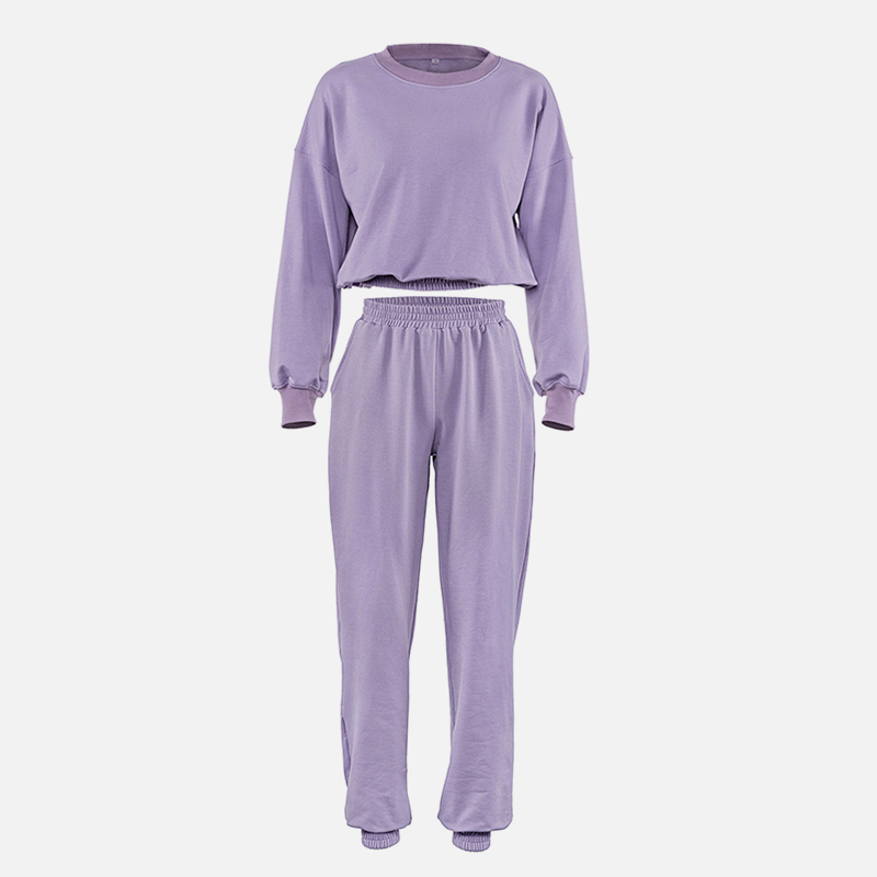 2 Pieces Purple O Neck Bat Sleeve Women Sets Elastic Crop SweatshirtPant Ladies Streetwear Suit 2020 Autumn Fashion Female Sets