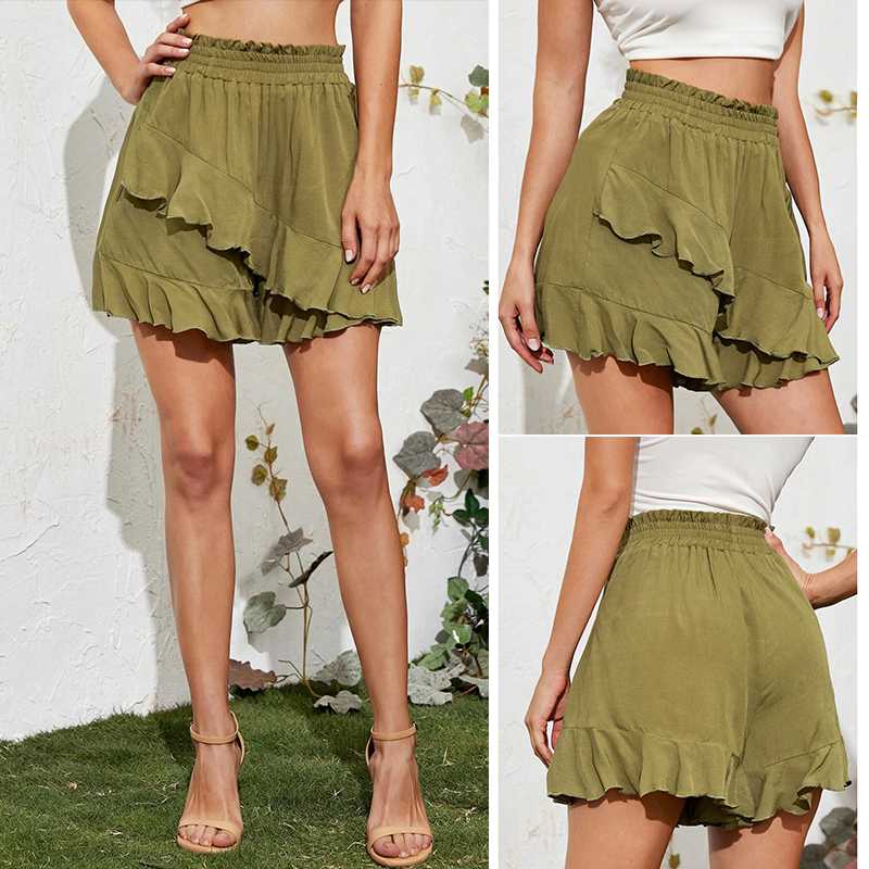 Summer Elastic High Waist Lotus Leaf Shorts Women Casual Elastic Waist Short Pants Green
Summer Elastic High Waist Lotus Leaf Shorts Women Casual Elastic Waist Short Pants Green