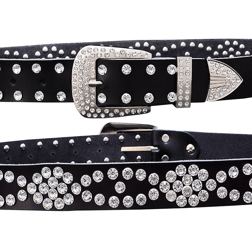 Fashion rhinestone genuine leather belts for women Unisex waist belt for men Quality second layer cow skin strap width 3.3 cm Y200807